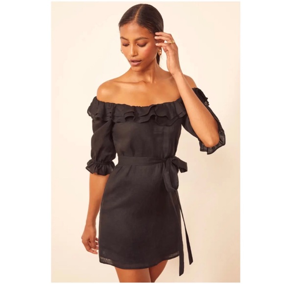 Reformation Off Shoulder Indio Linen Mini Dress XS - Picture 1 of 8